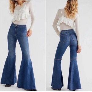 Free People Flare Leg Bellbottom Jeans Sz 26 We The Free Side Zip Stretchy
